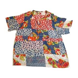 Valerie Stevens Women's Shirt‎ Colorful Floral Tie Front Top XL Cottagecore Boho